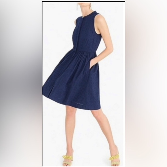J. Crew Eyelet Shirt Dress Size 14 Navy MIDI Built in Slip Sleeveless Summer - Picture 1 of 11